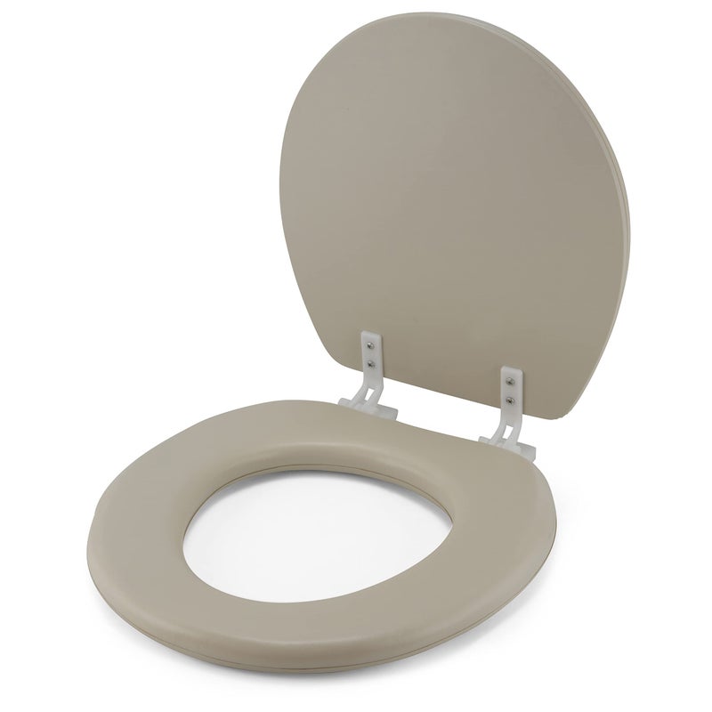 J&V Textiles Embroidered Soft Round Toilet Seat With Easy Clean & Change Hinge, Padded (Beige) - Image 2